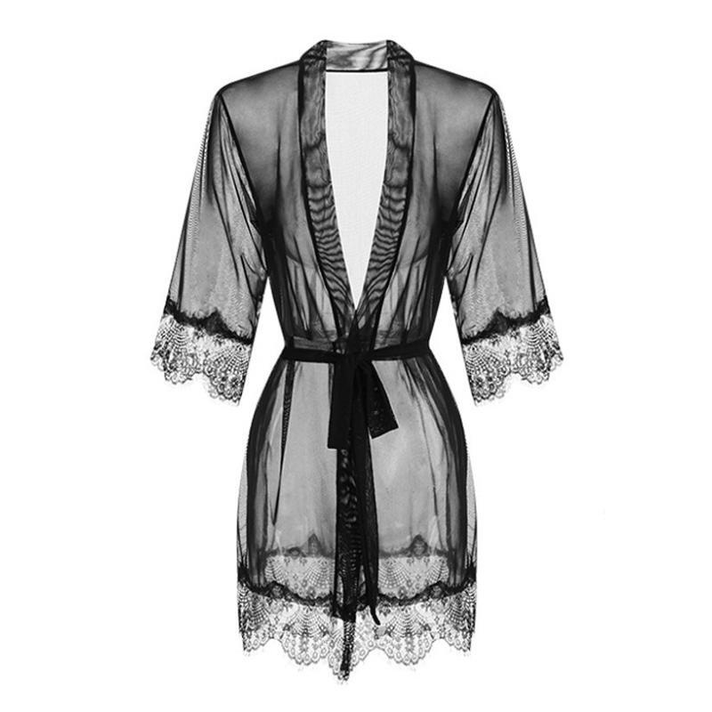 Sankai Bathrobe See-Through Pajamas New Love Mystery Sexy Men's Lace Transparent Gauze Intimates Mesh Short Pajamas