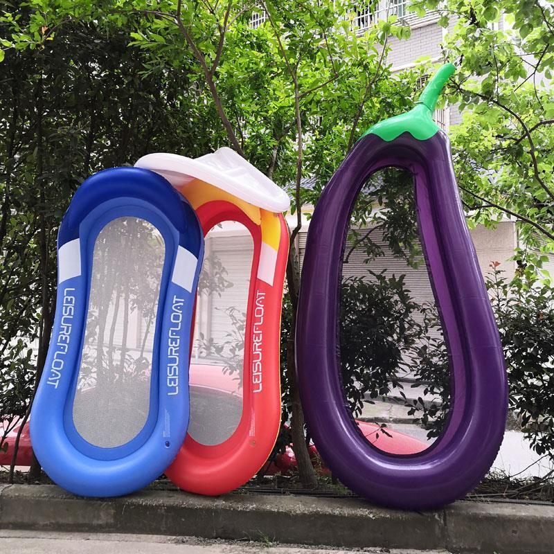 Eggplant water floating bed beach inflatable floating row Children adult floating swimming seat ring mesh cloth swimming equipment
