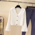 Trumpet tay áo đan len áo len phụ nữ lỏng lẻo gió bf mùa thu dài tay áo ngọn V-cổ ngắn - Đan Cardigan áo kiểu nữ hàn quốc cao cấp Đan Cardigan
