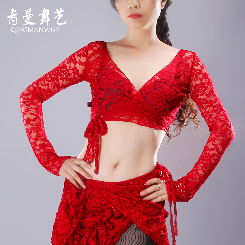 Qingman Dance Art 2020 new belly dance blouses performance practice Costume Lace straps buckle fingers to practice Sexy Woman