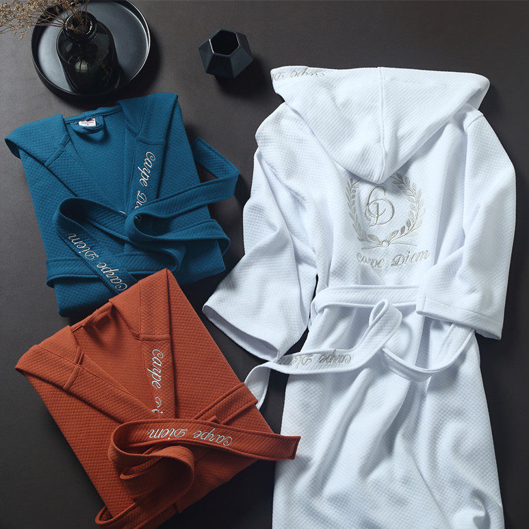 Bathrobe men's and women's long version summer thin nightgown than pure cotton water-absorbing quick-drying bathrobe five-star hotel guesthouse