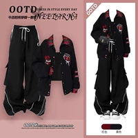 Черная бейсбольная форма, жилет, штаны, осенняя демисезонная куртка, подходит для подростков, городской стиль