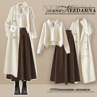 Комплект, осенняя демисезонная зимняя студенческая юбка в складку, зимний пуховик, городской стиль