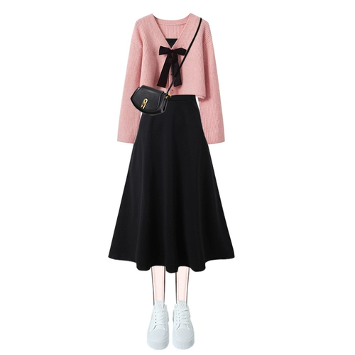 Трикотажный весенний свитер, небольшое платье, комплект, юбка, подходит для подростков