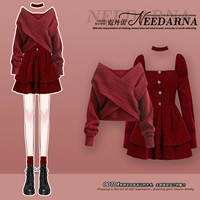 Красный свитер, демисезонная юбка, зимнее трикотажное платье, комплект, коллекция 2023