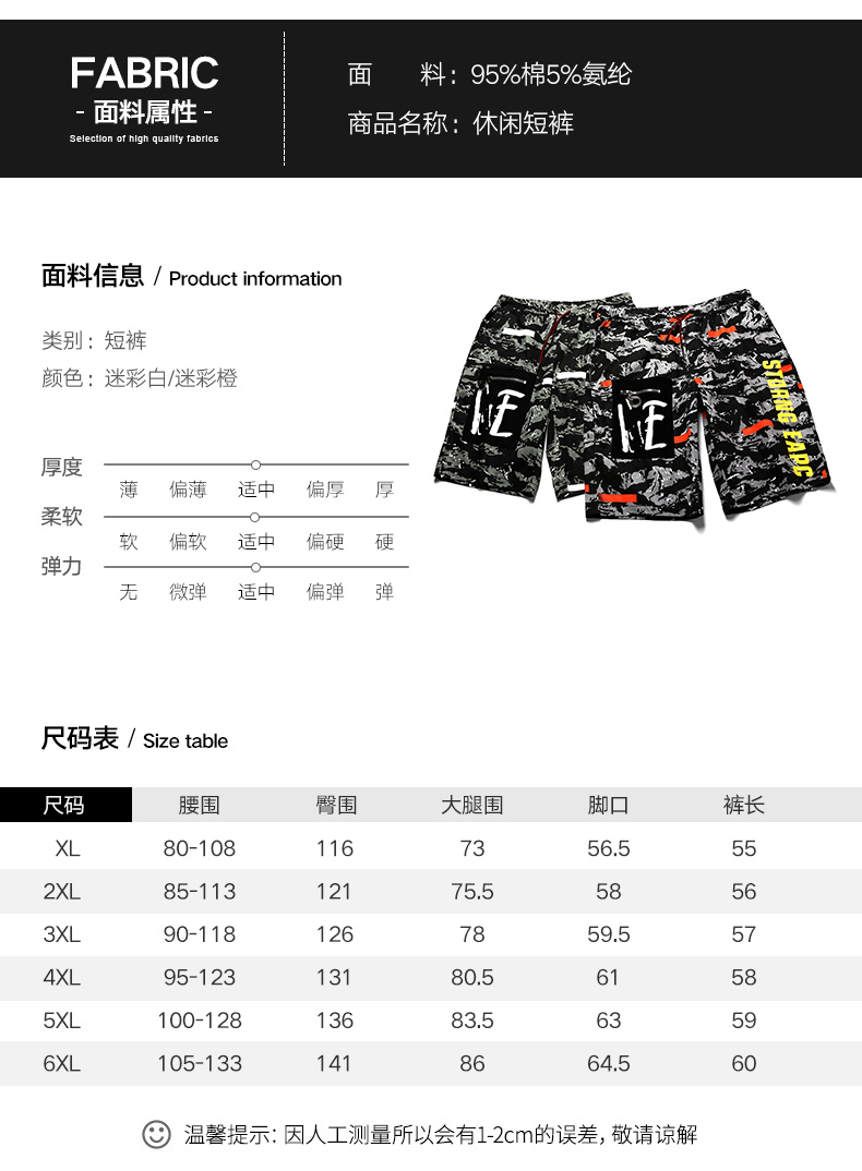 Jinyou Chao thương hiệu quần short nam size lớn 5 điểm quần ngụy trang nam thanh niên thun thun cotton ống chân thẳng cộng với tăng - Quần short