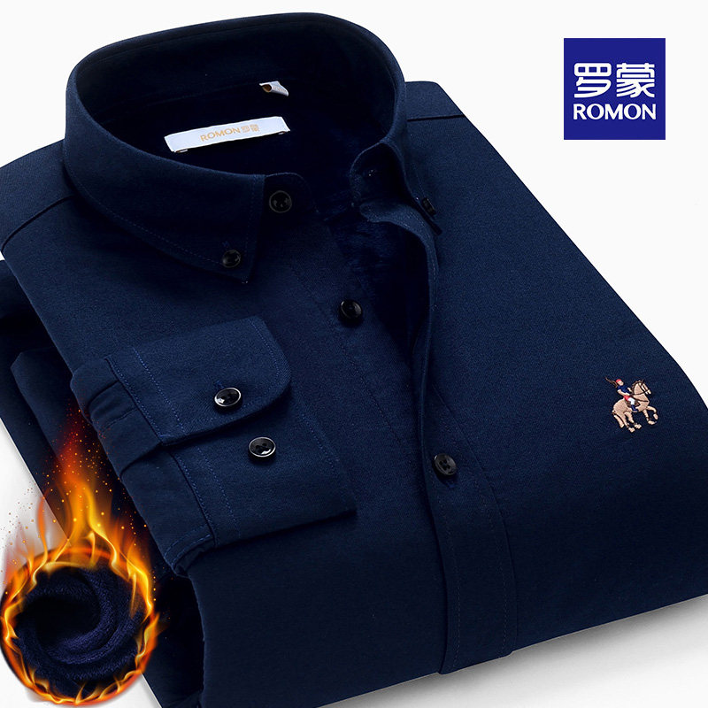 Romon Romon Flannel Thicken Winter Warm Shirt Men Middle Aged Pure Cotton Casual Loose large size Men's clothing