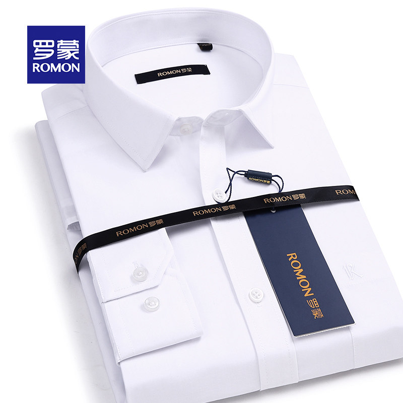 Romon Romon Men Long Sleeve Shirt Spring Autumn Season Business Positive Dress Work Pure White Inch Career Korean Version Lining Clothing