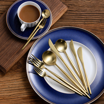 European 304 stainless steel western food creative golden knife and fork
