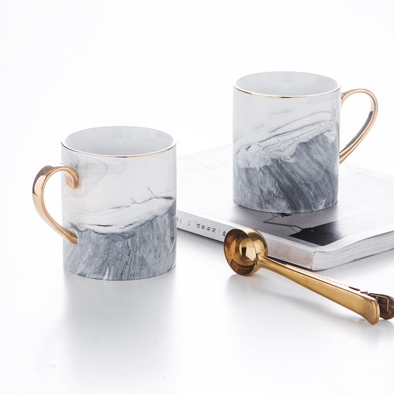 Nordic Vintage Ceramic Mug Coffee Cup Large Capacity Mug Light Luxury Gold Plated Marble Trends