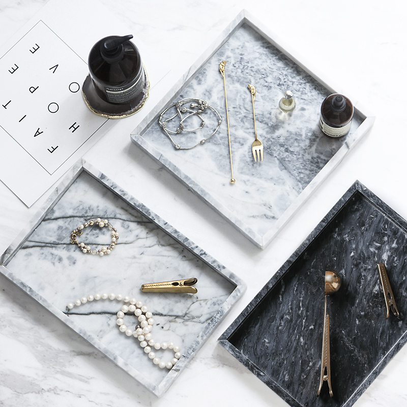 Nordic Minimalist Style Marble Tray Display Tray Bathroom Sink Light Luxury Storage Tray Rectangular Storage Plate