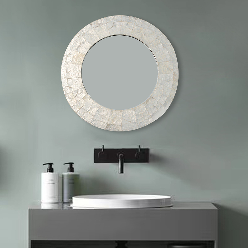 Retro Shell Bathroom Mirror, Creative Wall Mirror, Bathroom Vanity Mirror, Wall-Mounted Mirror, French High-End Bathroom Vanity Mirror