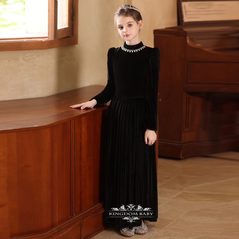 Girls' Dress, Birthday Princess Dress, High-End Children's Dress, Piano Performance Host Long-Sleeved Autumn and Winter Performance Dress Girls' Dress, Birthday Princess Dress, High-End Children's Dress, Piano Performance Host Long-Sleeved Autumn and Winter Performance Dress