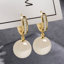 2024 New Tide Earrings With Slim Pearl Manau Emerald 999 Foot Silver Pure Silver Ear Spike Superior Temperament Ear Button