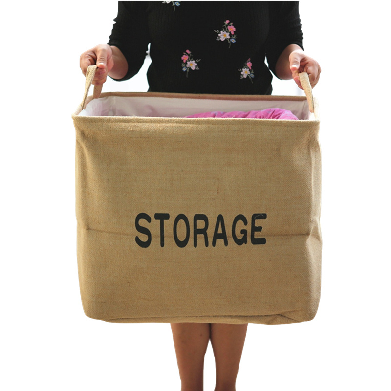 Extra Large Thickened Vintage Jute Nordic Clothing Store Square Storage Basket Dirty Clothes Hamper Home Organizing Box Bag