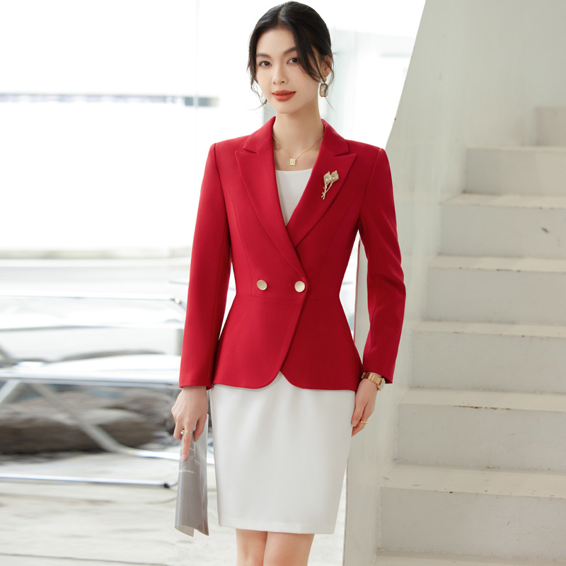 Red Blazer for Women, Spring and Autumn Style, Suitable for Announcers, Hostesses, Art Exams, Professional Suits, Beauty Salon Workwear