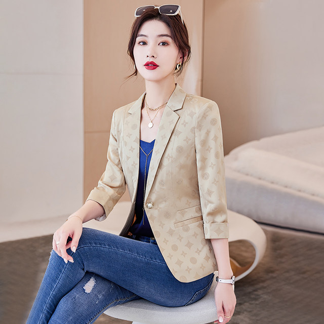 Acetic acid suit jacket women's thin mid-sleeves 2022 new fashion high-end tops fried street goddess fan small suits