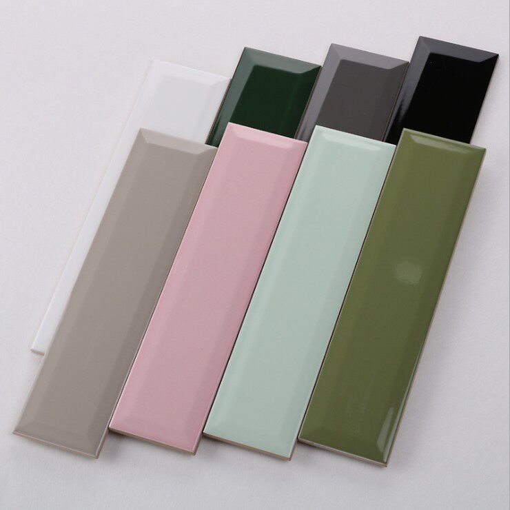 75*300 long small white brick beveled edge dark green pink bright glazed tile Nordic dining room kitchen and bathroom wall tiles
