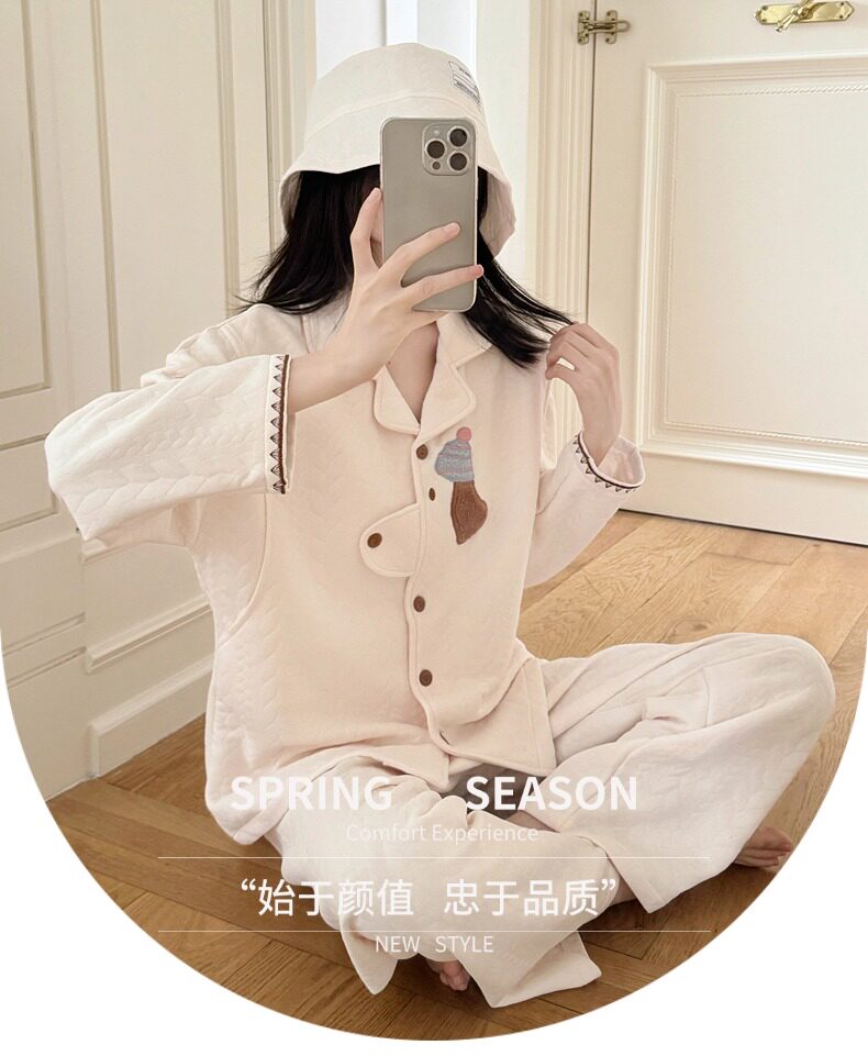 春秋冬季带胸垫加厚空气棉月子服免穿内衣夹层孕妇睡衣带帽子套装 — 29
