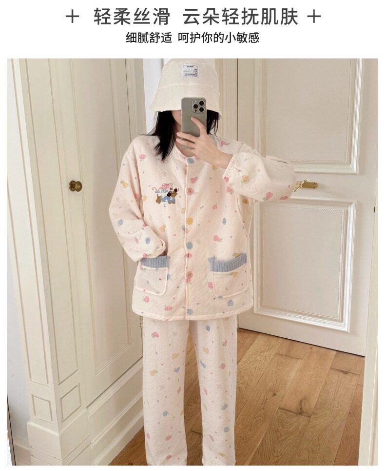 春秋冬季带胸垫加厚空气棉月子服免穿内衣夹层孕妇睡衣带帽子套装 — 23