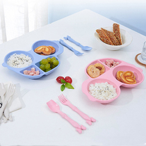 babyalan childrens tableware car fork spoon grid plate 3-piece set Cute cartoon kindergarten plate