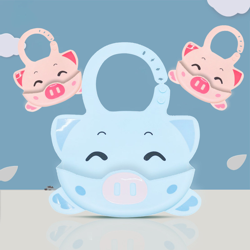 babyalan Baby food grade bib Pig food eating bib Waterproof silicone bib Super soft saliva pocket