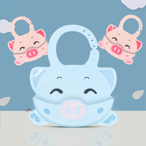 babyalan Baby food grade bib Pig rice pocket Waterproof silicone bib Super soft saliva pocket