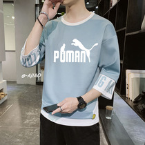 Tide brand seven-point sleeve T-shirt mens loose personality Youth student sweater 7 points long sleeve Sports Leisure set