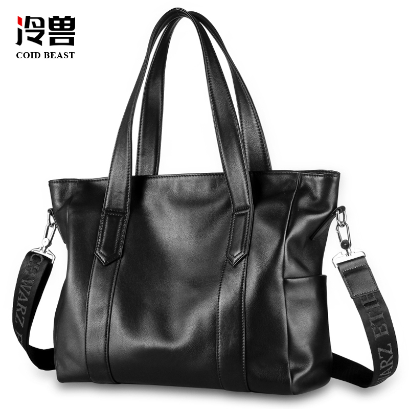 Cold Beast Men's Bag Genuine Leather Briefcase Men Handbag Trendy Business Casual Brief Calf Leather Single Shoulder Diagonal Satchel Bag