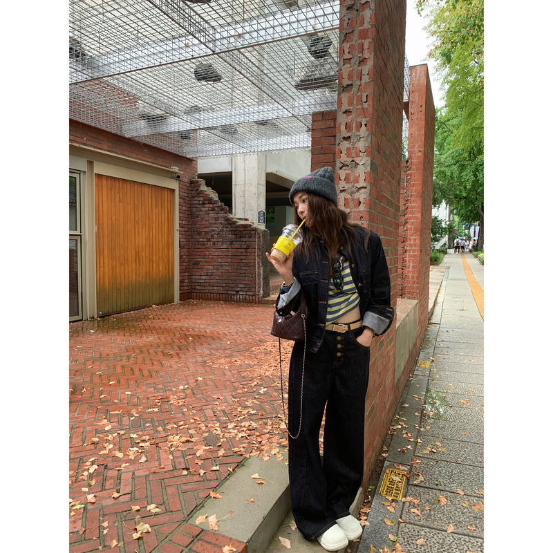 Brussels Denim Korean 90S Retro Raw Denim Blue Straight-Leg Jeans Early Autumn Casual Pants