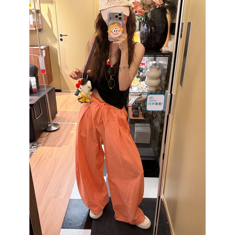 [Plaid Vintage] Linen Plaid Color-Blocked Relaxed Casual Pants