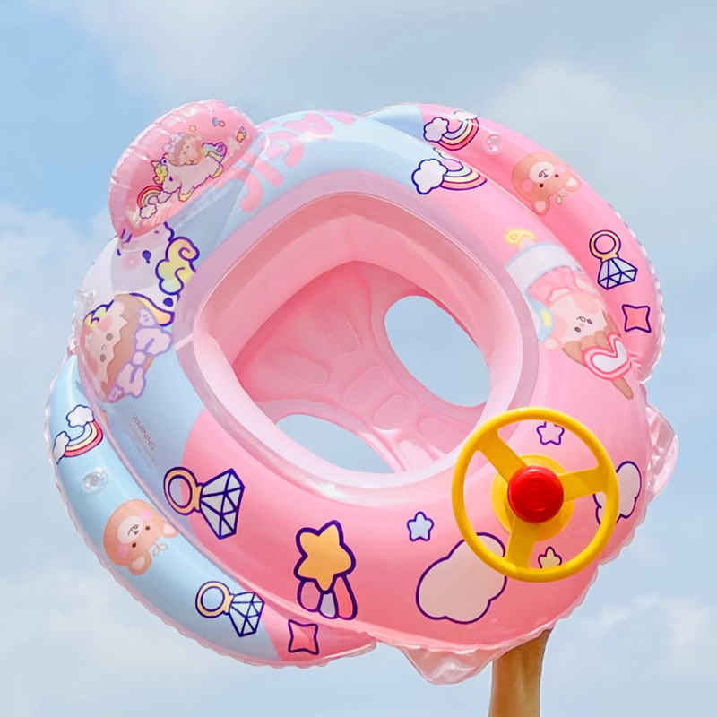 Baby swimming ring children men and women armpit seat ring thick cartoon horn steering wheel 1-3-6 years old life saving sitting circle