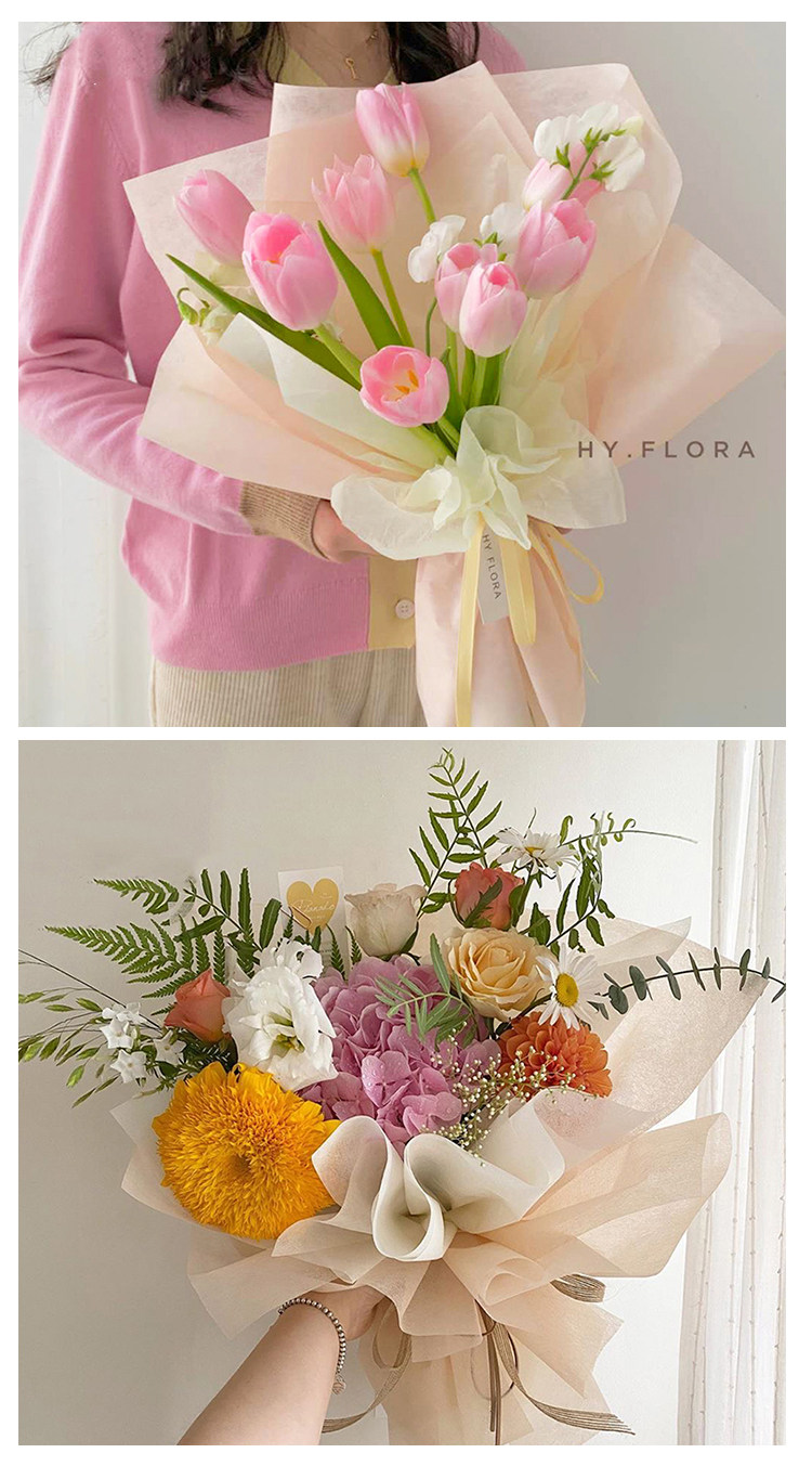 Extractable milk cotton flower wrapping paper with inner cotton paper, rose bouquet material, flower shop floral art, quick wrapping flower pic 7