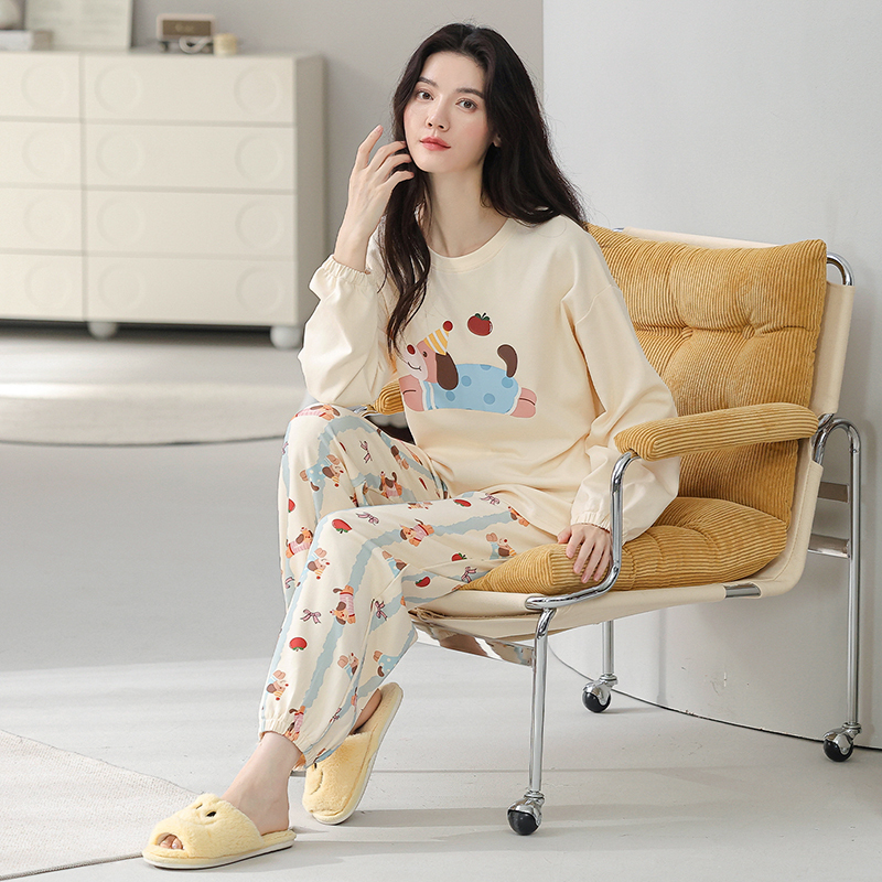 Pajamas for Girls, Casual Cartoon Cute Spring and Autumn Pure Cotton Plus Size with Elastic Cuffs and Elasticated Trouser Legs, Loungewear