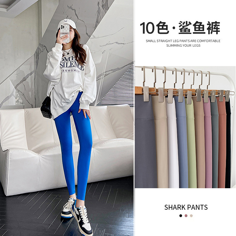 Colorful Shark Pants for Women, Suitable for Spring and Autumn, Thin High-Waisted Tummy Control Tight Yoga Leggings, Sports Cycling Base Layer Pants