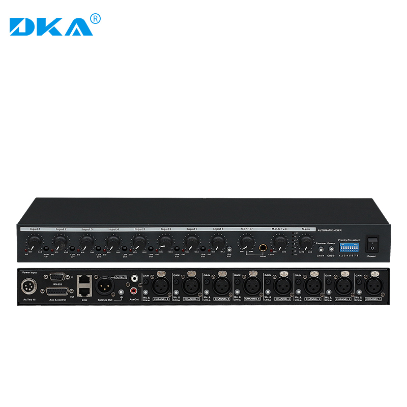 DKA Wired Microphone Hub 8 Road Intelligent Conference Mixer Distributor with 48V Phantom Power Microphone
