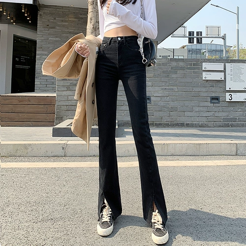 Джинсовые летние джинсы, штаны, штаны-клёш, высокая талия, коллекция 2023, по фигуре, свободный крой