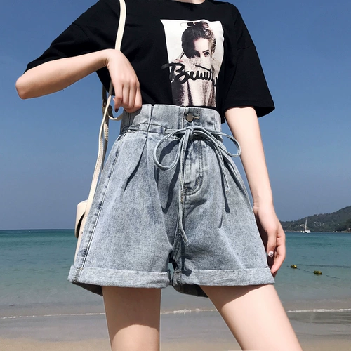 Джинсовая юбка, весенние шорты, штаны, высокая талия, свободный крой, коллекция 2023, по фигуре, А-силуэт