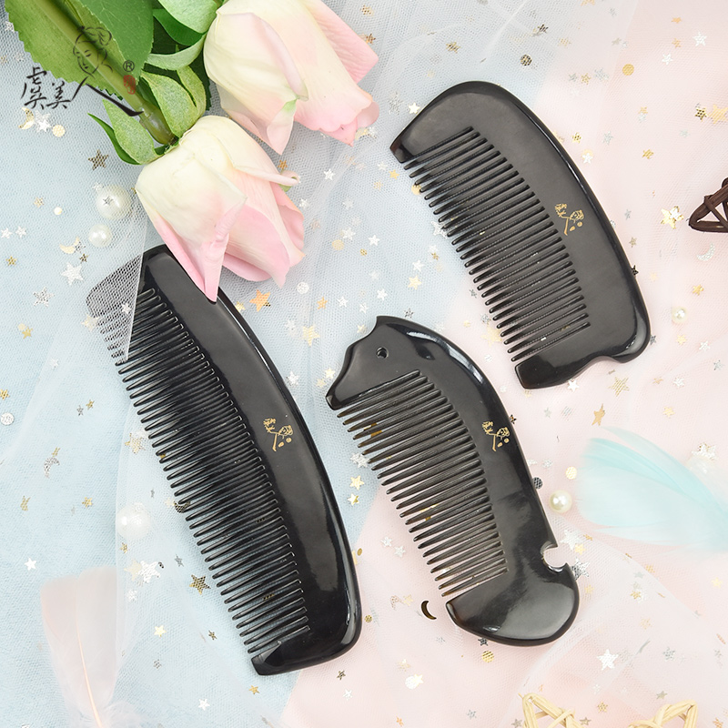Poppy natural buffalo horn small comb portable mini black children comb small massage lovely dense teeth