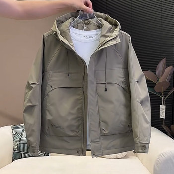 Men's work jacket cotton versatile hooded loose