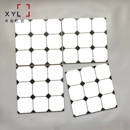 Американская страна Черно-белая восьмиугольная имитация мозаика маленькая цветочная плитка 300 не скользящие плитки на полу в ванной комнате кухонные настенные плитки фон