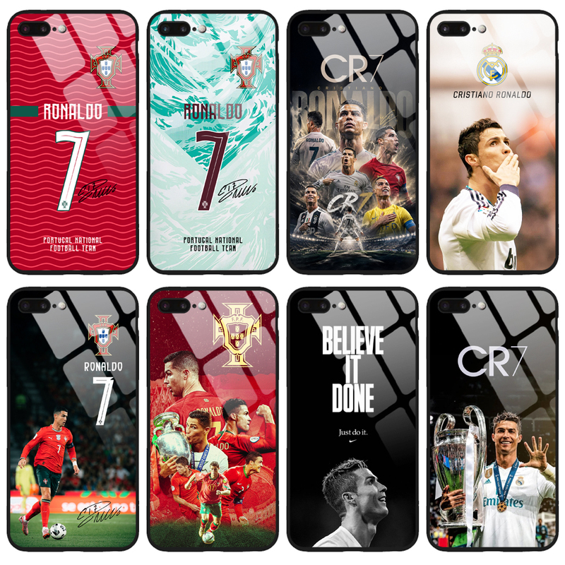 Tempered Glass Cristiano Ronaldo Phone Case Suitable for Huawei, Samsung, Vivo, Apple, Xiaomi, Meizu, Oppo, Oneplus, Redmi, Honor, Al Nassr, Real Madrid, Portugal Team, Full Protection Anti-Drop Star Player Case