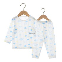Pure Cotton Children Pyjamas Summer Thin-style Baby Home Suit Suit Small And Medium Boy Girl Girl Long Sleeve Head Air Conditioning Suit