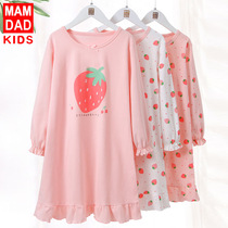 Girl Sleepwear Pure Cotton Long Sleeve Sleeping Skirt Girl Princess CUHK Boys Home Conserved Autumn Dress Parent-child Air Conditioning Suit