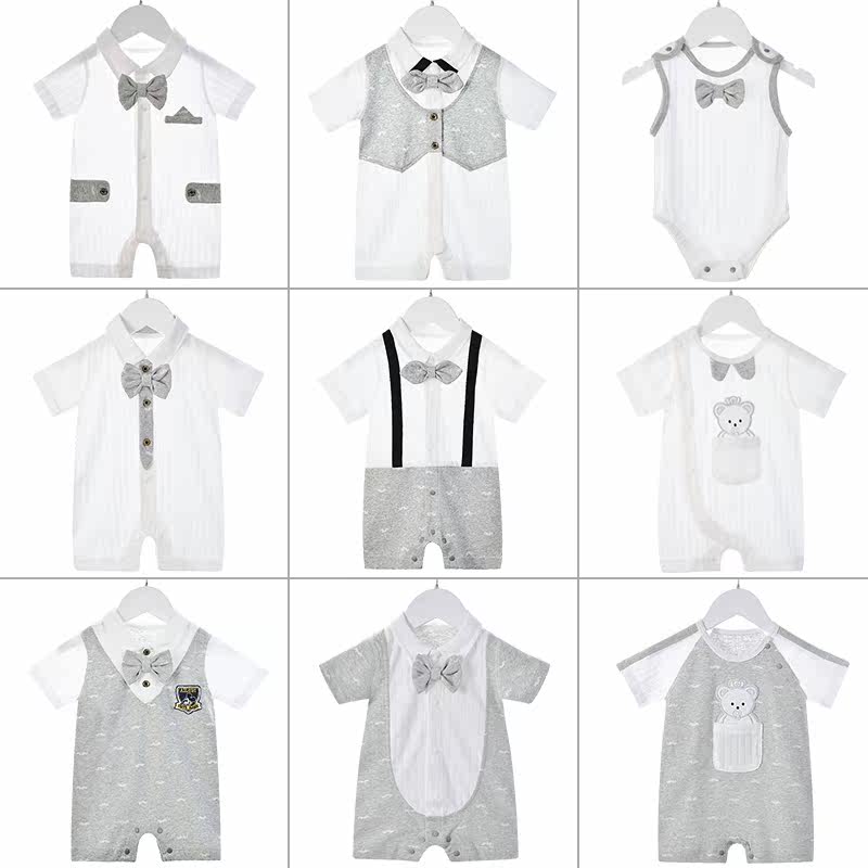 Baby Short Sleeve Breathable Khaama Men's Baby Even Body Clothes Pure Cotton Summer Thin with Newborn Clothes Out to Climb The Summer Clothes