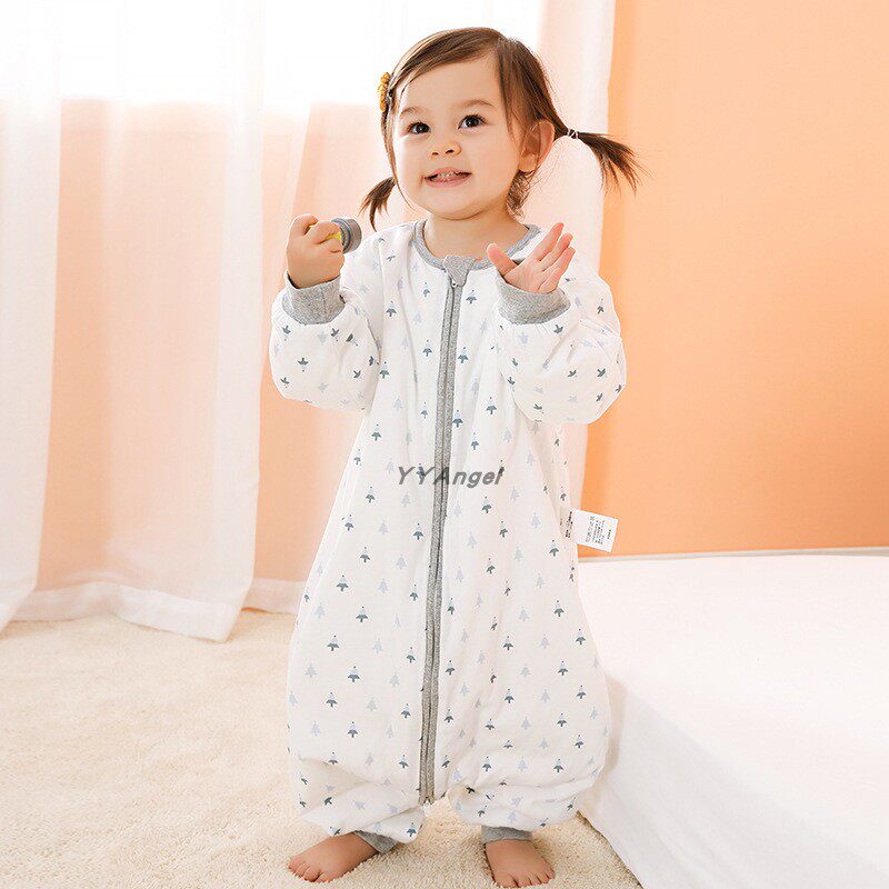 Infant sleeping bag spring, autumn and winter thin quilted warm long-sleeved split-leg cotton sleeping bag thickened children's anti-kick quilt