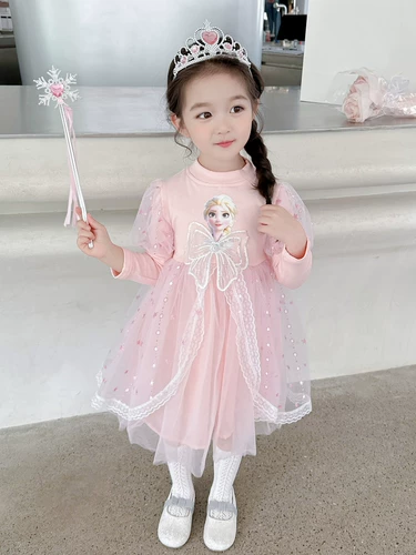 Лонгслив для девочек, наряд маленькой принцессы, платье с бантиком, юбка, осенний, «Холодное сердце», из фатина