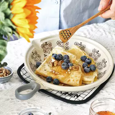 Japanese retro old sense single-handle pottery pot Multi-purpose plate Salad plate plate Western food plate deep plate soup plate Bibimbap pot