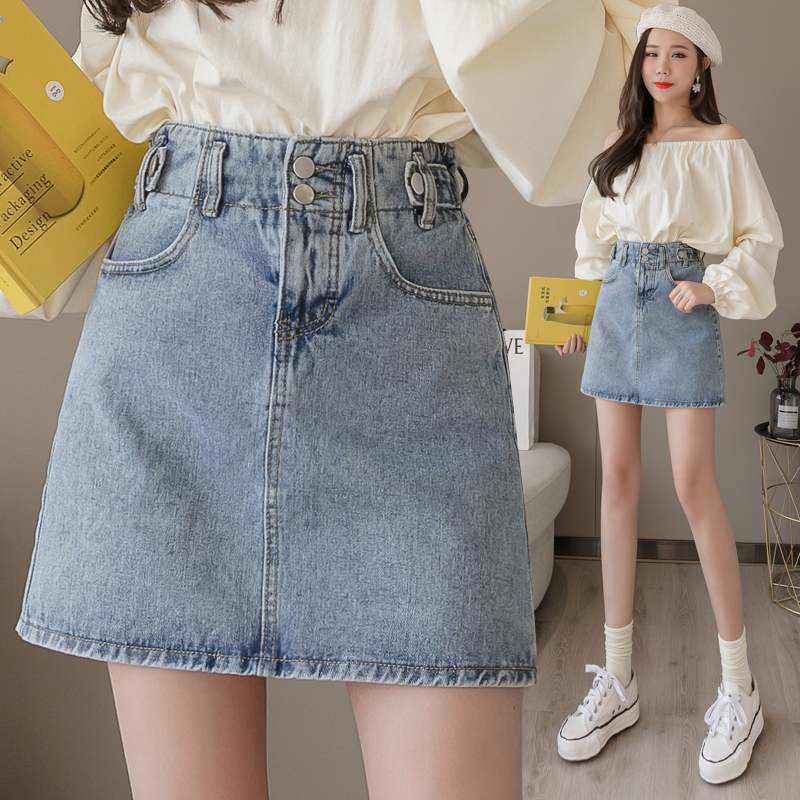 2020 spring new denim semi-body dress female junior high school student Korean version tightness waist short skirt high waist skirt