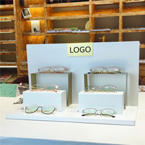 Boutique Metal Glasses Show Shelf Wood White Glasses Shop Decoration Pendulum near Glasses Display Props Wire Drawing Gold